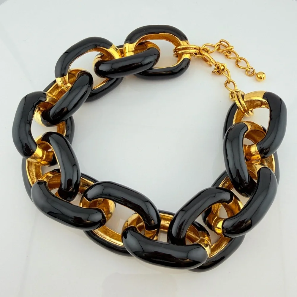 KJL black and gold Enamel chunky link chain